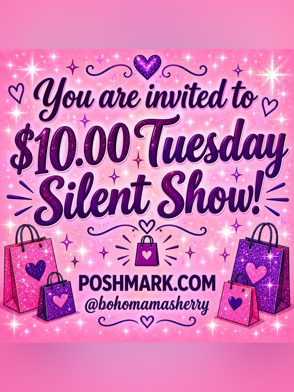 Poshmark Pink $10.00 Tuesday Silent Show Party Invitation